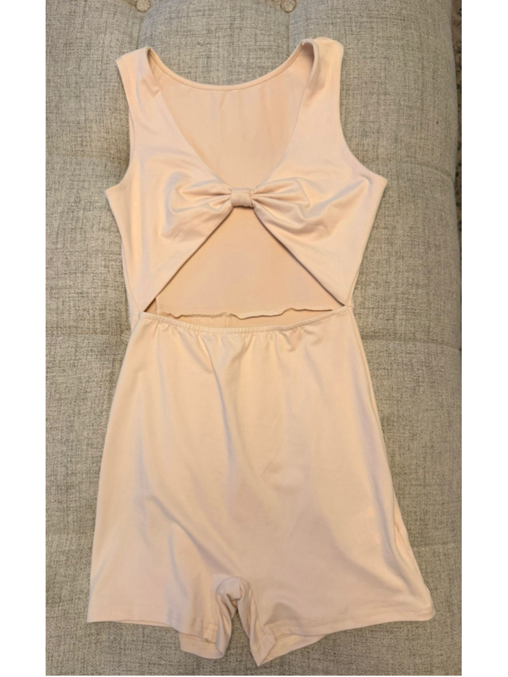 Nude Beige Cutout Bow Front Bodycon Romper Jumpsuit – Size Small